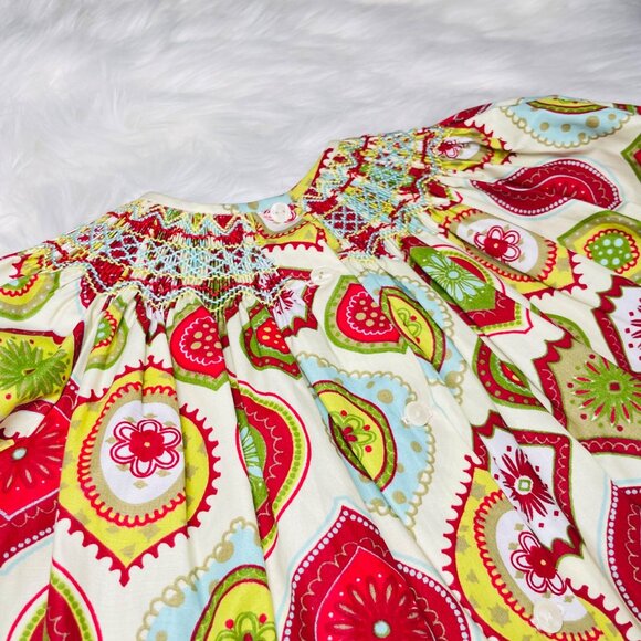 Le Za Me Funky Winter Print Smocked Top + Ruffle Pants Matching Set Outfit 24m - Picture 6 of 7